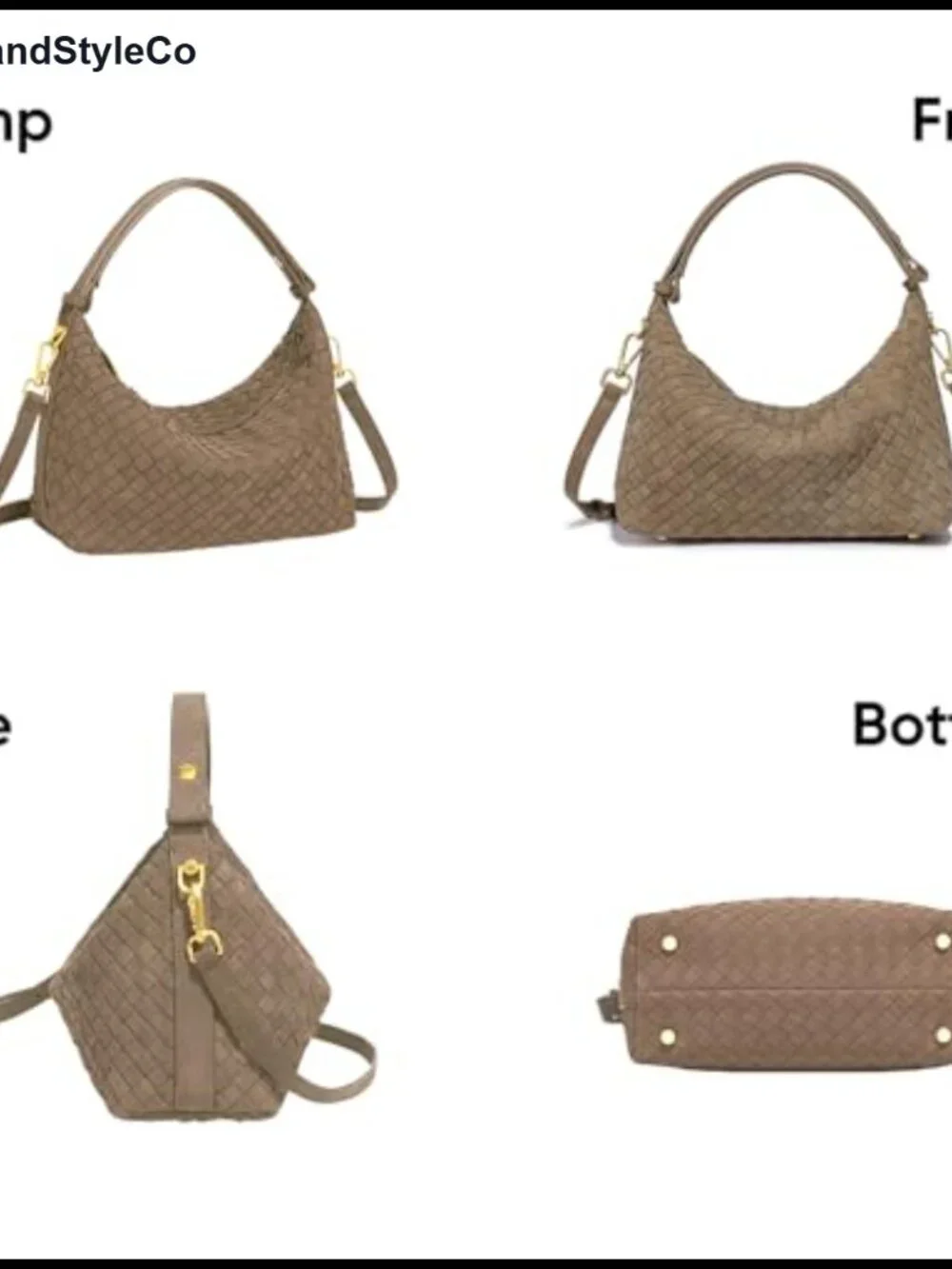 Woven Faux Suede Slouchy Crescent Hobo Shoulder Bag Satchel Purse